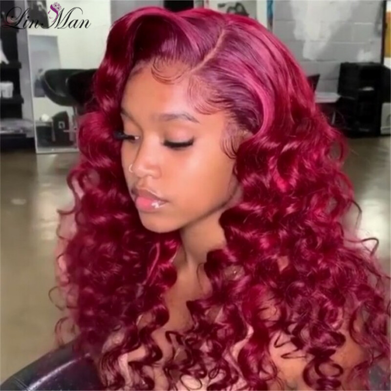 Ombre Red Color Wave Human Hair Wig Lace Front Wigs With Baby Hair