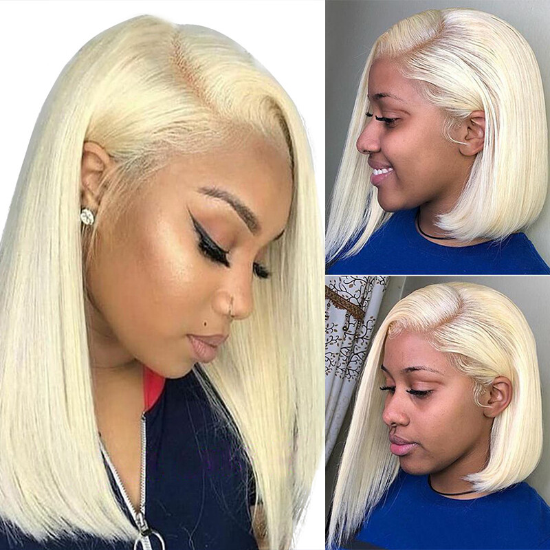 13x4 Straight Lace Front Wig Brazilian Blonde Bob Human Hair Wigs For