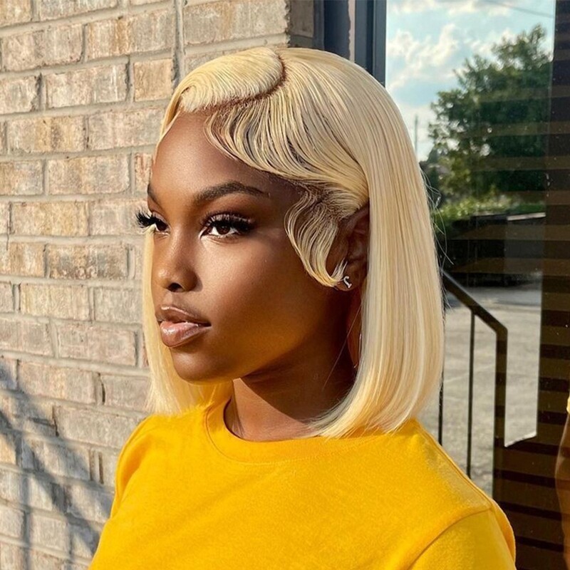 13x4 Straight Lace Front Wig Brazilian Blonde Bob Human Hair Wigs For