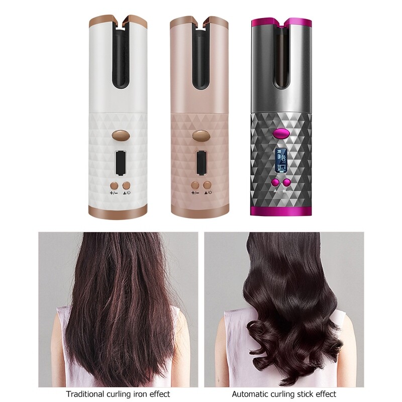 Cordless Auto Rotating Ceramic Hair Curler Usb Rechargeable Curling