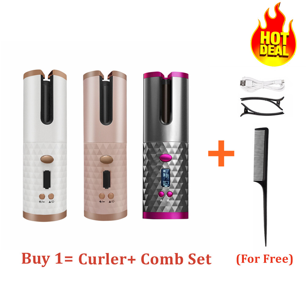 Cordless Auto Rotating Ceramic Hair Curler Usb Rechargeable Curling