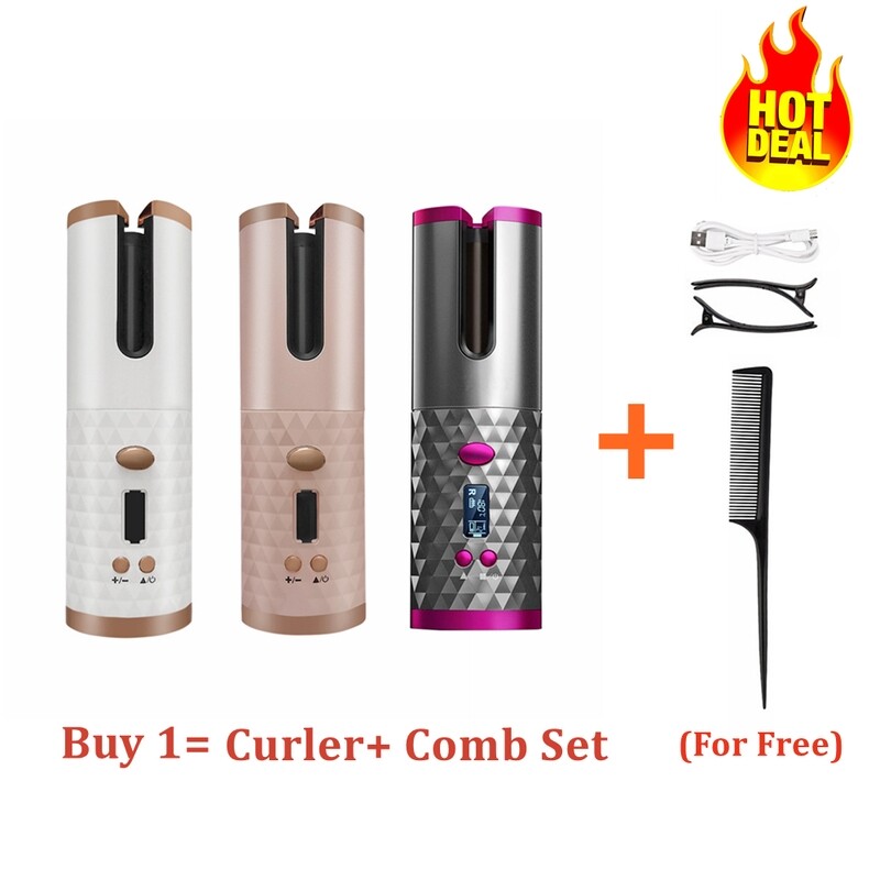 Cordless Auto Rotating Ceramic Hair Curler Usb Rechargeable Curling