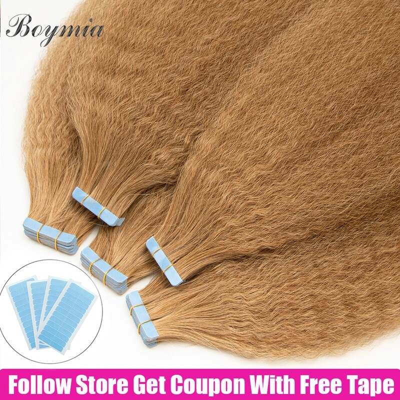 Kinky Straight Tape In Human Hair Extension Brazilian Honey Blonde