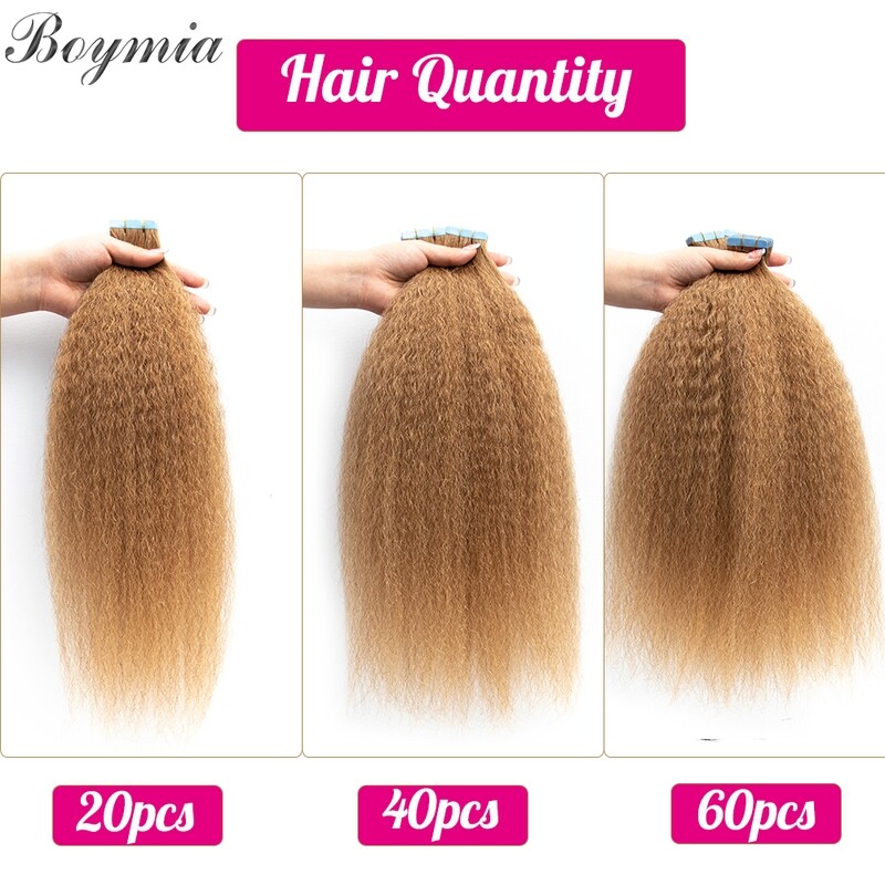 Kinky Straight Tape In Human Hair Extension Brazilian Honey Blonde
