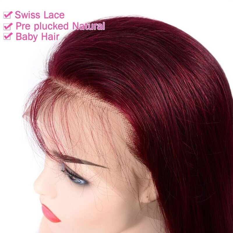 200% High Density Straight Burgundy Lace Front Wigs Human Hair 13x4