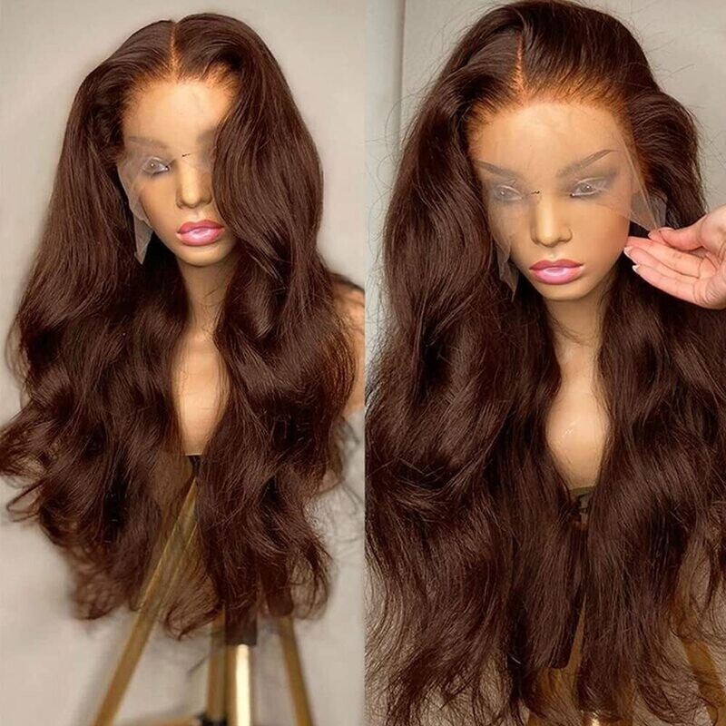 250 Density Body Wave Lace Front Wig 30Inch Ginger Chocolate Brown Hd