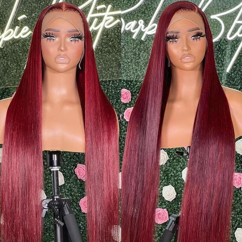200% High Density Straight Burgundy Lace Front Wigs Human Hair 13x4