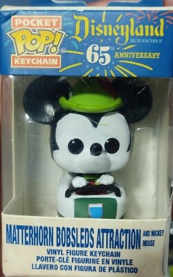 Disneyland 65 Anniversary Matterhorn Bobsleds Attraction and Mickey Mouse Pocket Pop Keychain