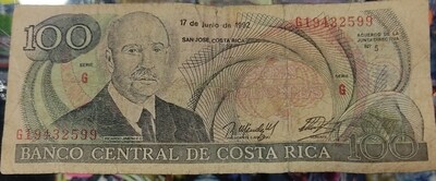 Cien Colones Banco Central de Costa Rica 1992