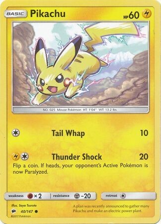 Pikachu - 40/147 - Common Sun &amp; Moon: Burning Shadows Singles