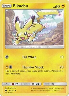 Pikachu - 40/147 - Common Sun &amp; Moon: Burning Shadows Singles