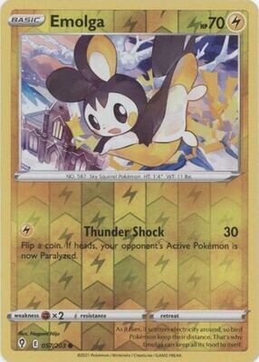 Emolga - 057/203 - Common Reverse Holo
Sword &amp; Shield: Evolving Skies Reverse Holo Singles