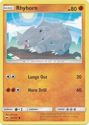 Rhyhorn - 65/147 - Common
Sun &amp; Moon: Burning Shadows Singles