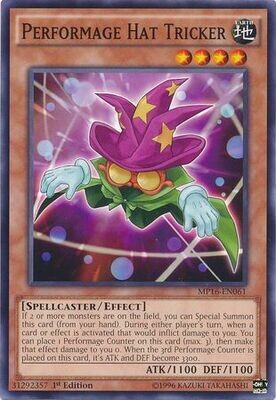 Performage Hat Tricker - MP16-EN061 - Common 1st Edition
Yu-Gi-Oh! 2016 Mega-Tins 1st Edition Singles