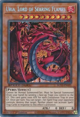 Uria, Lord of Searing Flames - SGX3-ENG01 - Secret Rare 1st Edition
Speed Duel GX: Duelists of Shadows Singles