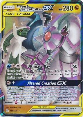 SJ Arceus &amp; Dialga &amp; Palkia GX - 156/236 - Ultra Rare Sun &amp; Moon: Cosmic Eclipse Singles