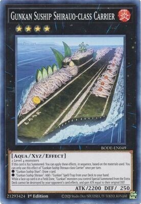 Gunkan Suship Shirauo-class Carrier - BODE-EN049 - Common 1st Edition
Burst of Destiny 1st Edition Singles