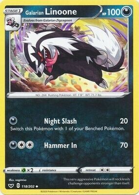 Galarian Linoone - 118/202 - Uncommon
Sword &amp; Shield (Base Set) Singles