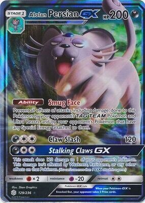 Alolan Persian GX - 129/236 - Ultra Rare
Sun &amp; Moon: Cosmic Eclipse Singles