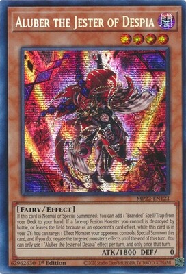 Aluber the Jester of Despia - MP22-EN123 - Prismatic Secret Rare 1st Edition
2022 Mega-Tin: Pharaoh&#39;s Gods 1st Edition Singles