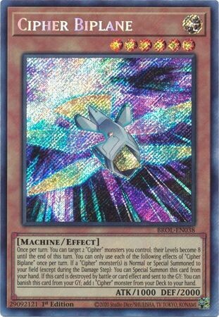 Cipher Biplane - BROL-EN038 - Secret Rare 1st Edition
Brothers of Legend 1st Edition Singles