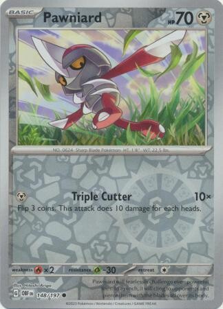 MY01 Pawniard - 148/197 - Common Reverse Holo
Obsidian Flames Reverse Holo Singles