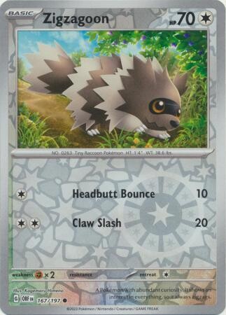 MY01 Zigzagoon - 167/197 - Common Reverse Holo
Obsidian Flames Reverse Holo Singles