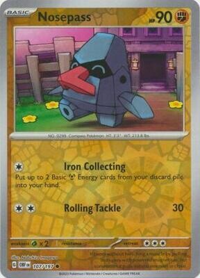 MY01 Nosepass - 107/197 - Common Reverse Holo
Obsidian Flames Reverse Holo Singles