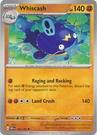 Whiscash - 109/197 - Uncommon Obsidian Flames Singles