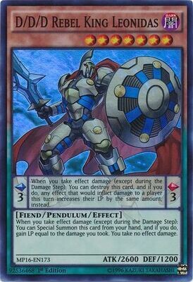 D/D/D Rebel King Leonidas - MP16-EN173 - Super Rare 1st Edition
Yu-Gi-Oh! 2016 Mega-Tins 1st Edition Singles