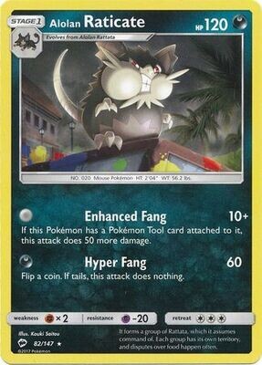 Alolan Raticate - 82/147 - Rare Sun &amp; Moon: Burning Shadows Singles