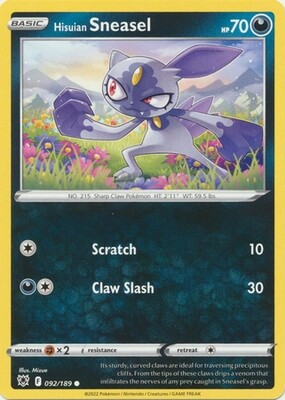 Hisuian Sneasel - 092/189 - Common
Sword &amp; Shield: Astral Radiance Singles