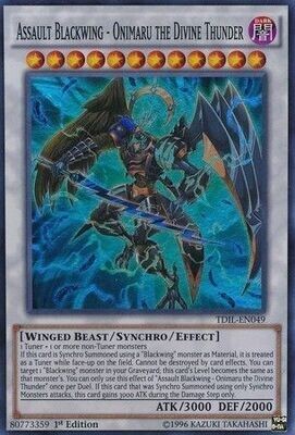 SJ Assault Blackwing - Onimaru the Divine Thunder - TDIL-EN049 - Super Rare 1st Edition
The Dark Illusion 1st Edition Singles (Espanol)