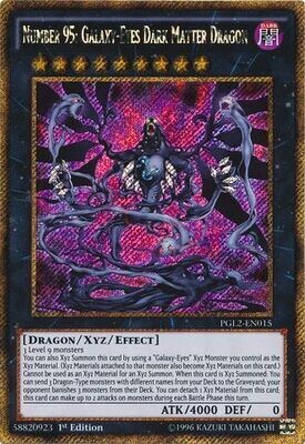 Number 95: Galaxy-Eyes Dark Matter Dragon - PGL2-EN015 - Gold Secret Rare 1st Edition
Premium Gold: Return of the Bling 1st Edition Singles