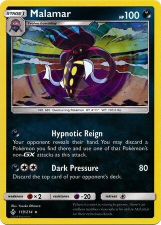 Malamar - 119/214 - Holo Rare
Sun &amp; Moon: Unbroken Bonds Singles