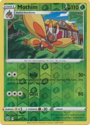 Mothim - 011/172 - Rare Reverse Holo
Sword &amp; Shield: Brilliant Stars Reverse Holo Singles