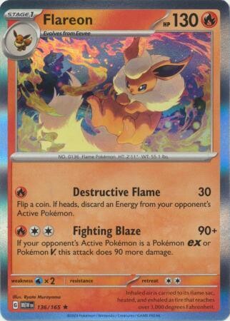 Flareon - 136/165 - Holo Rare Scarlet &amp; Violet 151 Singles