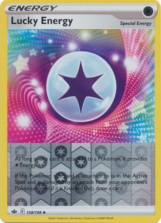 Lucky Energy - 158/198 - Uncommon Reverse Holo
Sword &amp; Shield: Chilling Reign Reverse Holo Singles