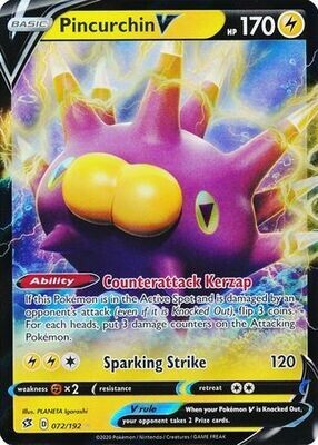 Pincurchin V - 072/192 - Ultra Rare
Sword &amp; Shield: Rebel Clash Singles