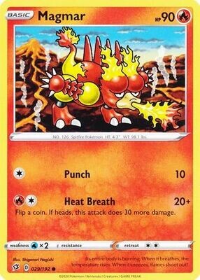 Magmar - 029/192 - Common
Sword &amp; Shield: Rebel Clash Singles   (Español)