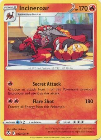 Incineroar - 032/195 - Rare Sword &amp; Shield: Silver Tempest Singles