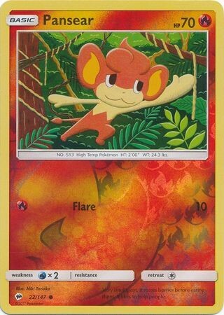 Pansear - 22/147 - Common Reverse Holo
Sun &amp; Moon: Burning Shadows Reverse Holo Singles