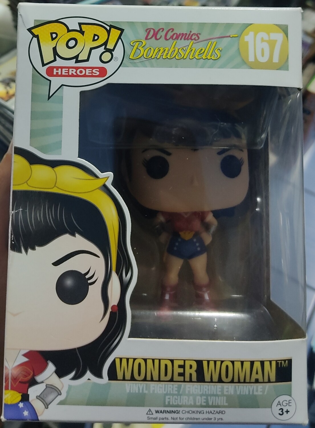 NELA-m, Wonder Woman Figura Funko Pop 167 DC Comics Bombshells, Leve Daño en la Caja.