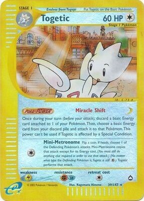 Togetic - 39/147 - Rare Reverse Holo
Aquapolis Reverse Holo Singles