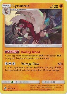 Lycanroc - 124/236 - Holo Rare Sun &amp; Moon: Cosmic Eclipse Singles(Español)