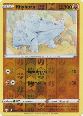Rhyhorn - 096/202 - Common Reverse Holo Sword &amp; Shield (Base Set) Reverse Holo Singles
