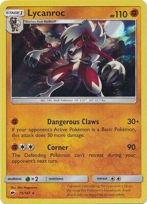 Lycanroc - 75/147 - Holo Rare
Sun &amp; Moon: Burning Shadows Singles