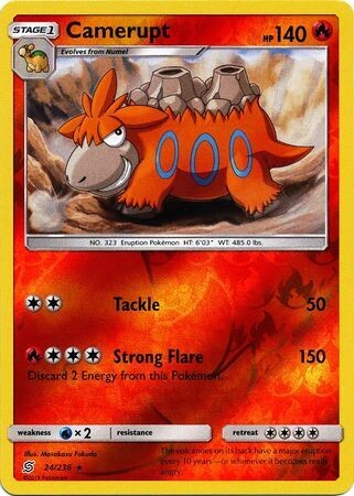 Camerupt - 24/236 - Rare Reverse Holo
Sun &amp; Moon: Unified Minds Reverse Holo Singles