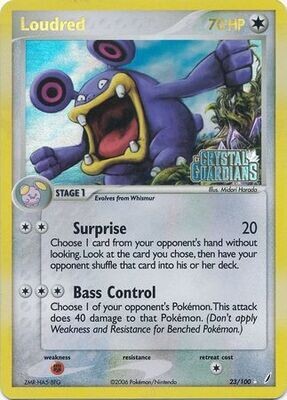 Loudred - 23/100 - Rare Reverse Holo
Ex Crystal Guardians Reverse Holo Singles