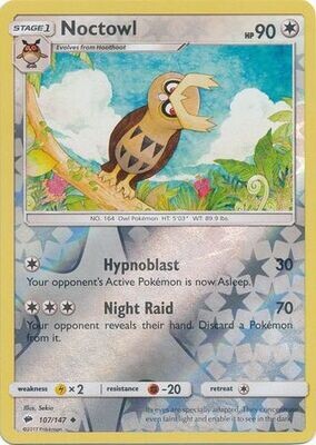 Noctowl - 107/147 - Uncommon Reverse Holo
Sun &amp; Moon: Burning Shadows Reverse Holo Singles